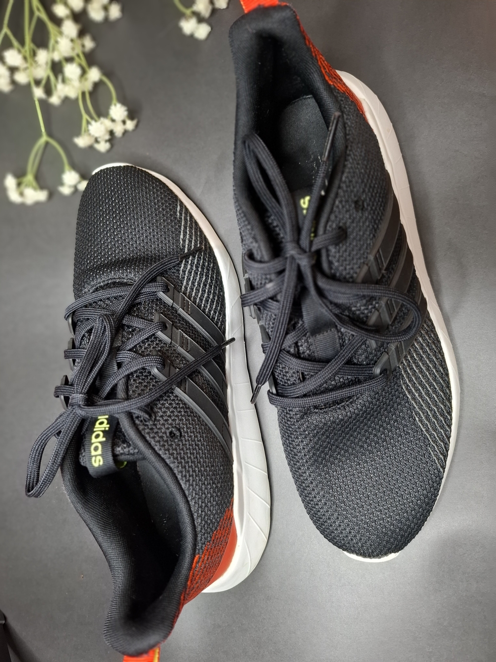 Adidas Men’s Black Running Shoes with Orange Accent